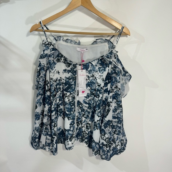 Parker Blue White Floral Long Sleeve Cami Top - Picture 1 of 6